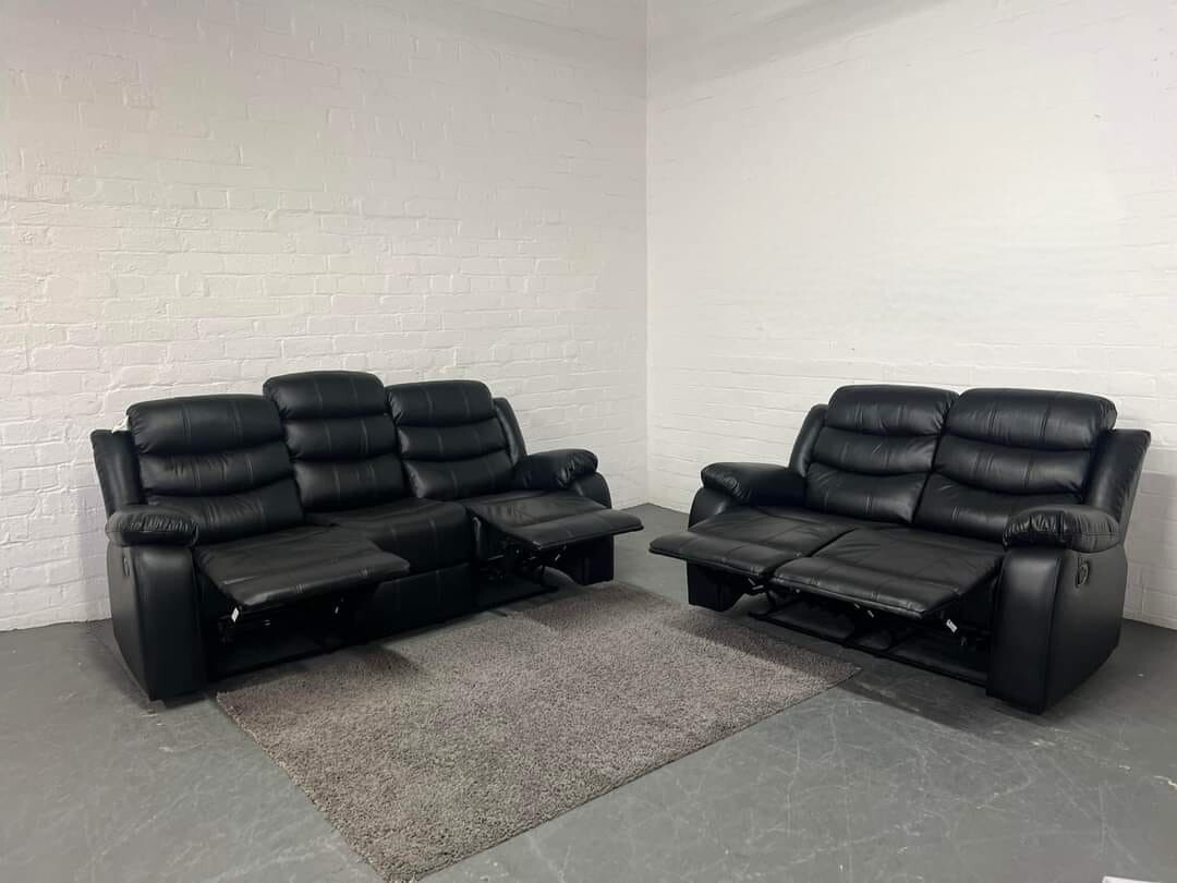 Roma Black Recliner Sofa 3+2 Seater Set Couch With Cup Holders eBay