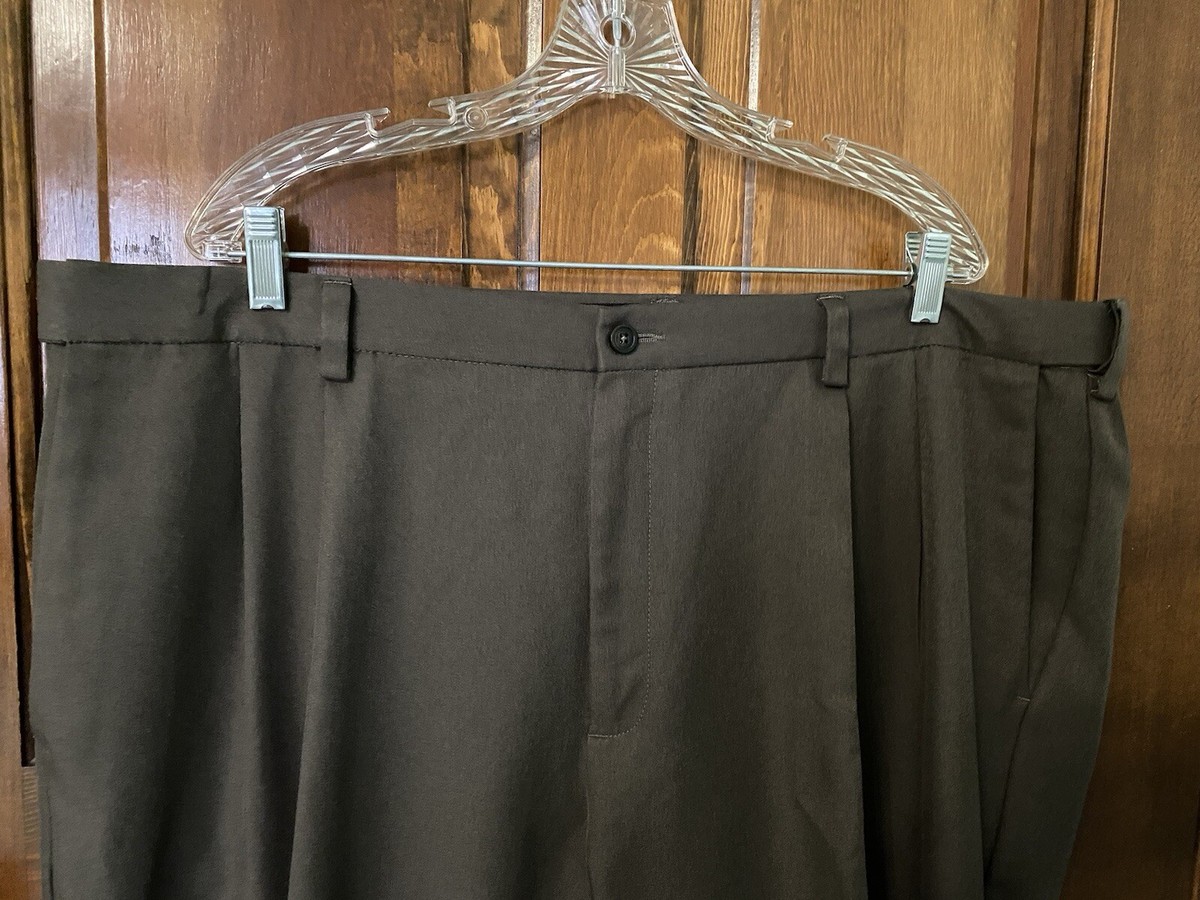 Mens Haggar Brown Dress Pants with Pleated Front 44 x 29