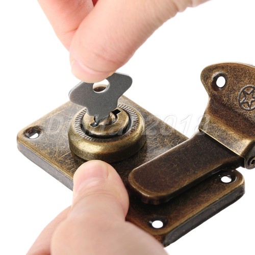 Retro Luggage Metal Latch Hasp Lock Antique Wooden Box Buckle Vintage with Key - Picture 6 of 10