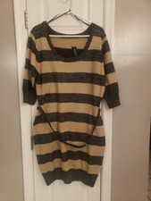 NWT Kristin Nicole Sweater Dress Women Black Tan Striped Metalic Bodycon Knit 2X