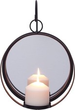 Applique Candela Pilastro Rotondo in Ferro Battuto con Specchio - Parete Rustica in Metallo da Appendere