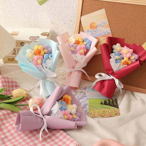 Artificial Flower Bouquet Non-fading Decorative Colorful Hand Woven Crochet Fake