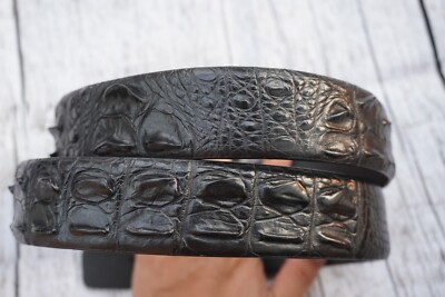 W 1.5'' Black Genuine Crocodile Hornback Leather Skin Men's Belt #Y41