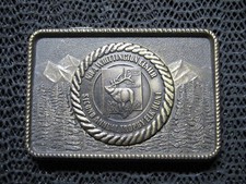 NRA WHITTINGTON CENTER 2ND ANNUAL TROPHY ELK HUNT BELT BUCKLE VINTAGE 1980s 