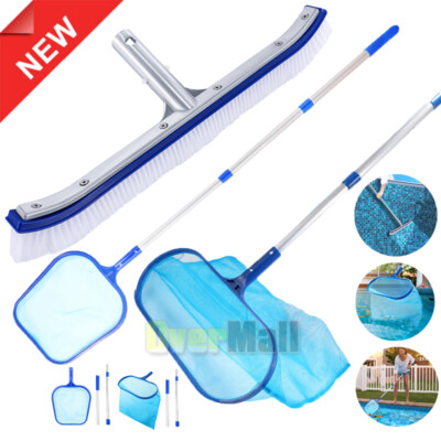 Heavy Duty 18'' Floor Wall Swimming Pool Brush w/ Skimmer Leaf Rake Net Cleaning