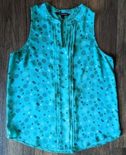 41 Hawthorn Womens Sleeveless Blouse Green Circles Blue Polka Dots Size Medium