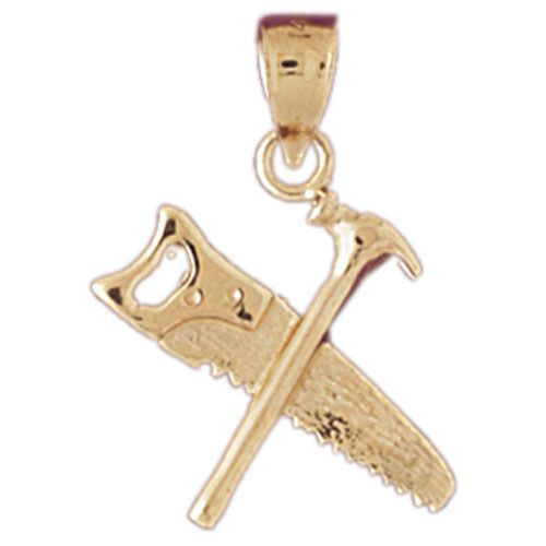 Saw and Hammer Charm Pendant 14k Gold - Picture 1 of 4