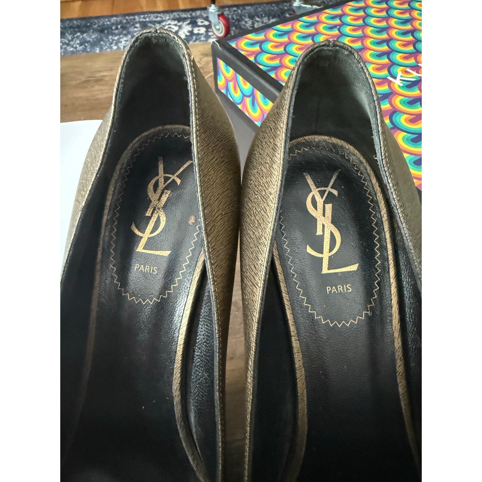 YSL Yves Saint Laurent Tribtoo decolte in pelle tacco bronzo tg. 40 9