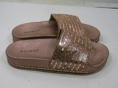 new  Slip On slipper  GOLD RHINESTONE  OPEN TOE  Sandals Size  8