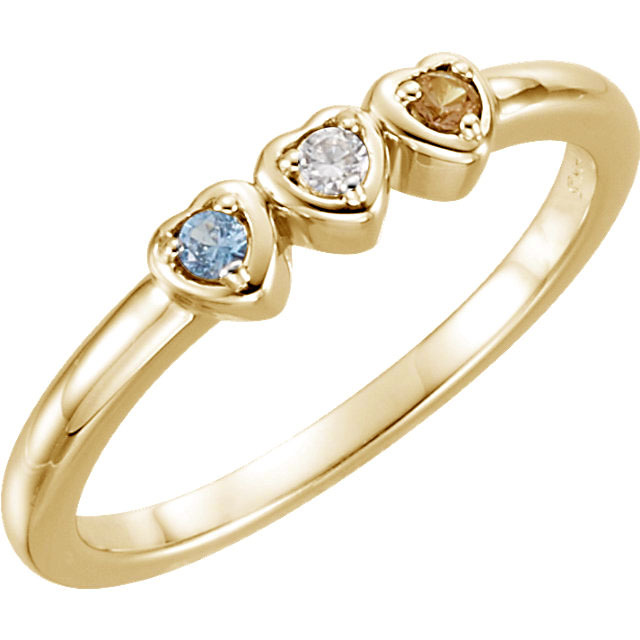 10K or 14K Solid Gold Mother's Heart Ring to Birthstones, family Ring