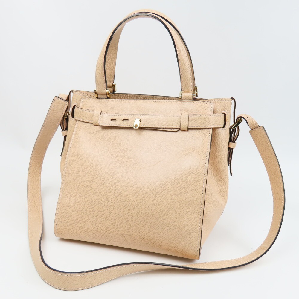 Valextra B Cube 2WAY Shoulder Bag Handbag pink beige leather 78487  