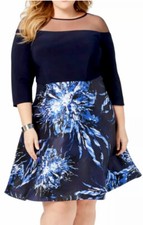 Women  s Formal Dress Plus Size 20W R M Richards A-Line Navy Blue Illusion Floral