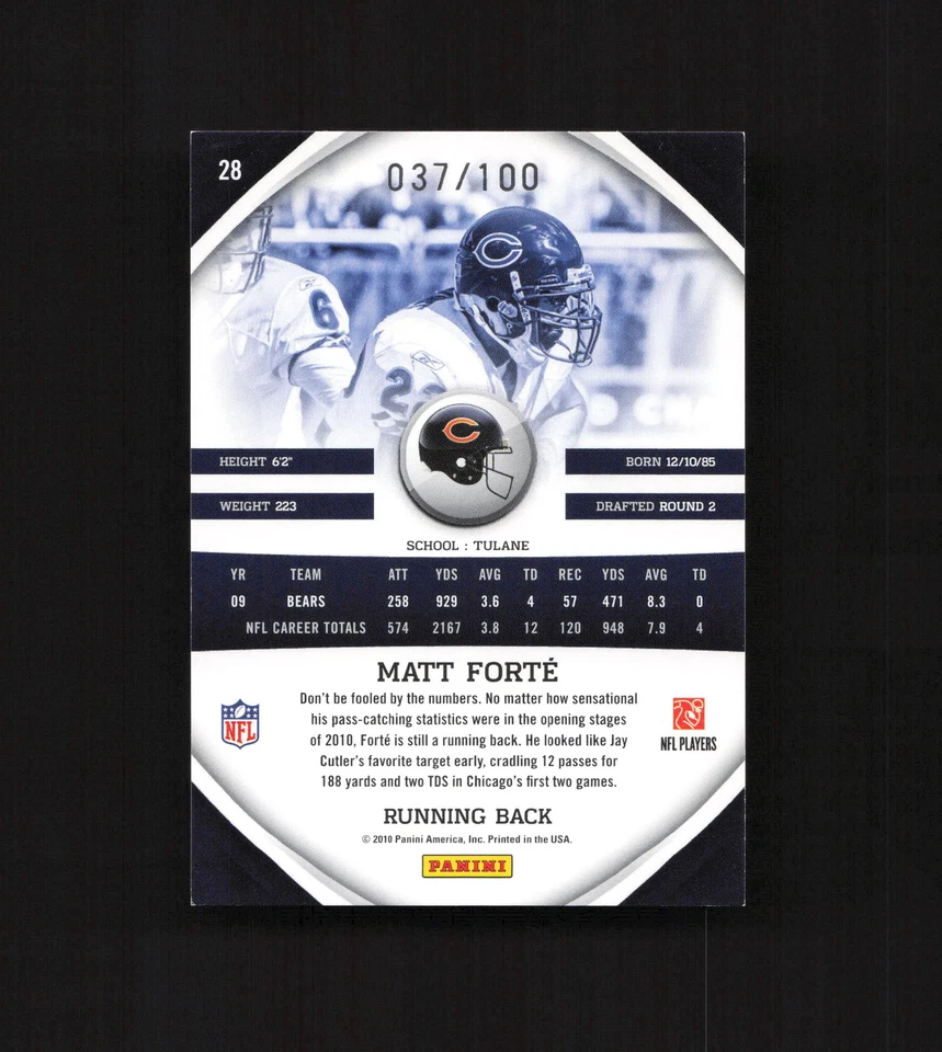 2010 Panini Gridiron Gear 28 Matt Forte Gold X's /100 - Image 2 of 2