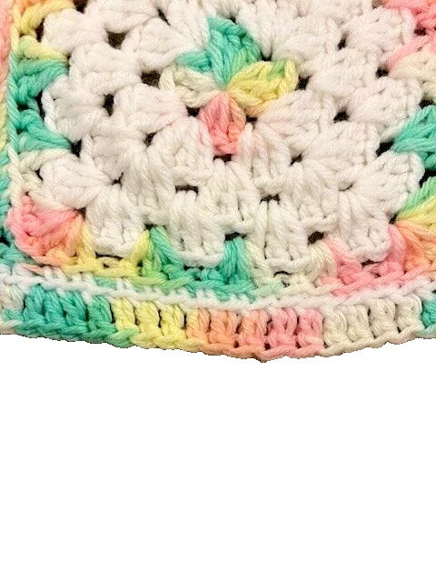 Cobertor de bebê quadrado feito à mão de crochê afegão verde amarelo rosa branco da vovó - Imagem 4 de 4