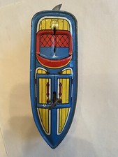 Vintage 1940's J. Chein Tin Litho Wind Up Speed Boat Toy 7" Long