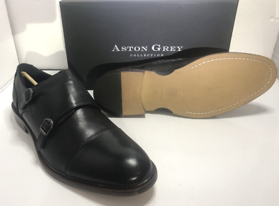 Aston Grey Kedaeri Monk Strap Black Leather Men\'s Dress Shoes Size 11.5 Aston Grey Collection Men main image 3