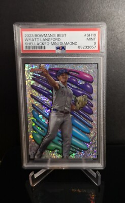 PSA 9   WYATT LANGFORD SSP 2023 Bowman's Best Shellacked Mini Diamond Refractor