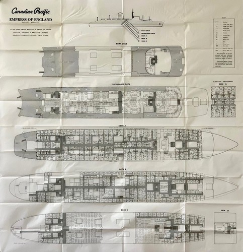 Plan de terrasse en tissu EMPRESS OF ENGLAND années 60 avec premier et touriste - 7 ponts présentés - Photo 2/2