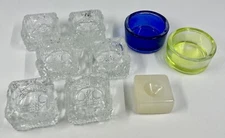 (6) Clear Glass Salt Cellars Banner Pattern Higbee Glass Co & Other Salt Cellars