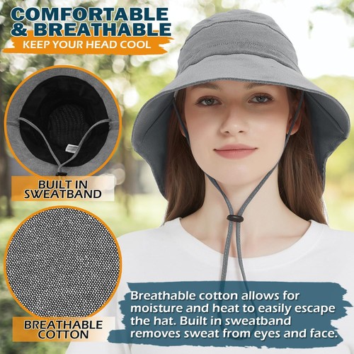 Women's Sun Hat with Neck Flap UPF 50+ UV Protection Wide Brim Packable Cotto... - Picture 4 of 7