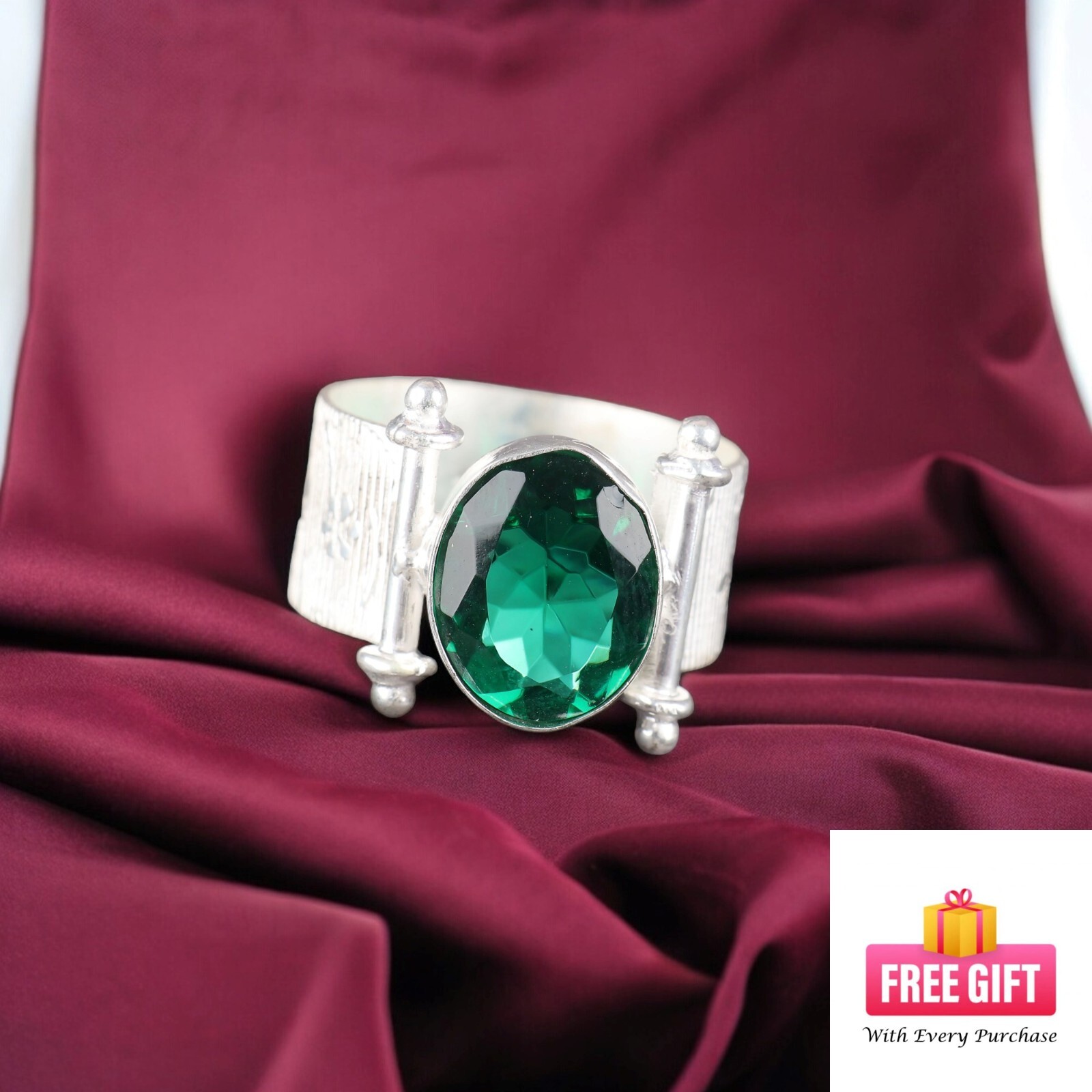 Emerald Green May Month Handmade Ring All Size 925 Sterling Silver Jewelry DE