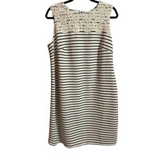 Tommy Hilfiger Dress Women’s Size 14 White Lace Navy Striped Sleeveless Sheath