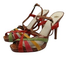 Vintage Y2K Nine West Multicolor Strappy Croc Embossed Leather Heels 9.5