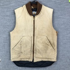 Vintage Carhartt Vest Mens M Beige Duck Canvas Quilted Insulated Workwear USA