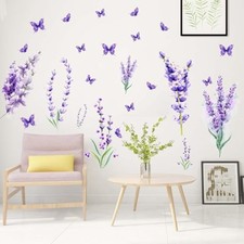 Removable Purple Lavender Wall Decals Purple Flowers Butterfly Wall Stickers
