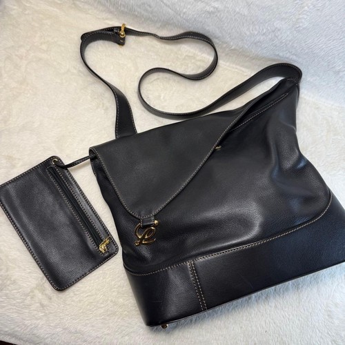 Loewe Anton Shoulder Bag Anagram Gold Black Leather Used Authentic