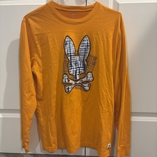 Psycho Bunny Men's Orange Long Sleeve Pima Cotton Graphic Shirt Size 5