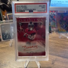 2024 Panini Origins Rookie Autographs Bucky Irving #RAU-BIR Red /99 AU, RC PSA9