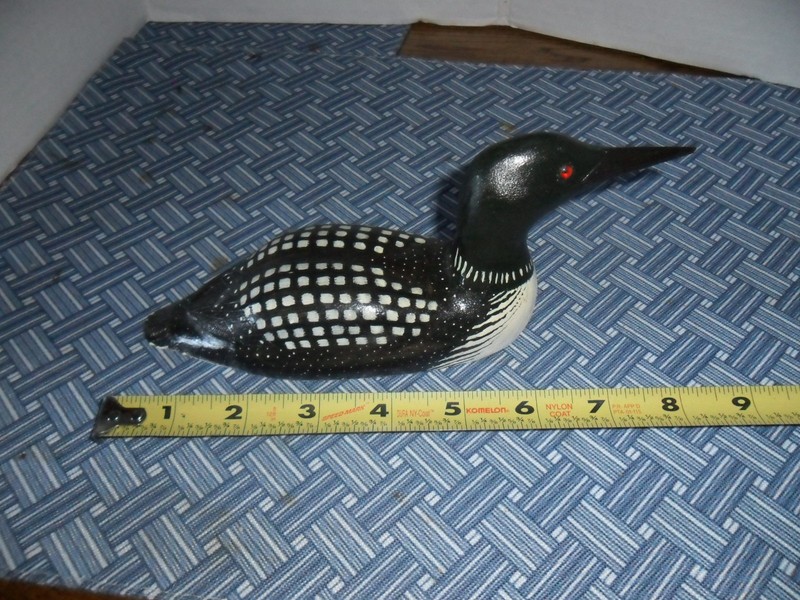 Common Loon Duck Decoy Solid Wood Hand Painted. Signed