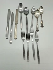 Lot of 12 Mixed Brands and Patterns of Stainless Steel Flatware Silverware