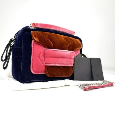 Pierre Hardy Navy Pink Velvet Shoulder Tote Bag Silver Hardware Auth