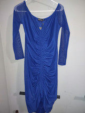 NEW Pretty Little Thing Ruched Mesh Midi Dress Blue size 14/XL Cocktail dress 