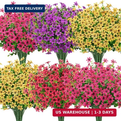 Bassion 20 Bundles Artificial Flowers for Outdoors Decorations, UV Resistant Fau