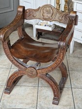 antik Ritterstuhl Scherenstuhl Römer Sessel Savonarola Stuhl aus massiver Eiche