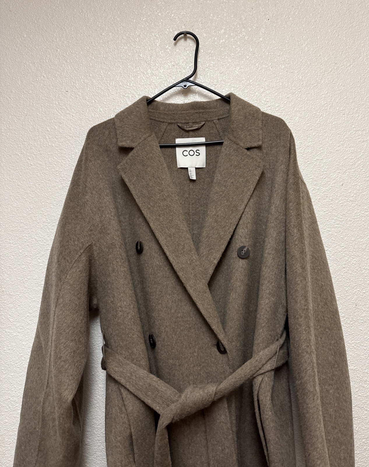 COS Women’s Oversized Double Breasted Wool Dark Beige Long Coat Sz L Worn Once image 7