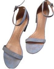 Stuart Weitzman Pale Blue Suede Nudist Block 2  Glitter Heel Sandals Sz 5.5 Used