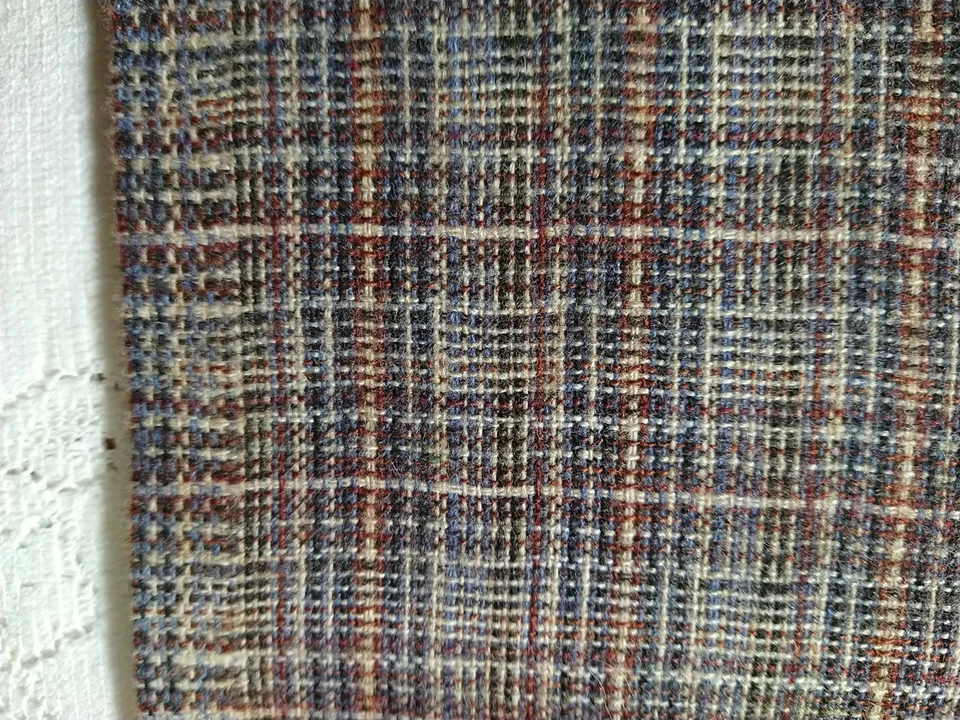 REMNANT Brown Textured Plaid Wool Lightweight Fabric 9" long x 17" wide - Image 2 of 4