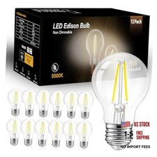 A19 Vintage LED Edison Bulbs, 60W Equivalent Light 12 Pack 5000k Daylight