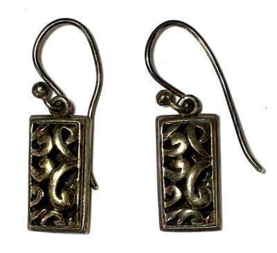 Sterling Silver Barse Rectangle Filigree Scroll Earrings 30mm x 9mm