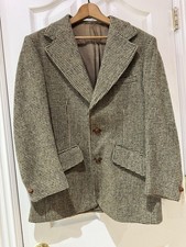 Harris Tweed Blazer Mens Brown Herringbone 100 Scottish Wool Jacket USA
