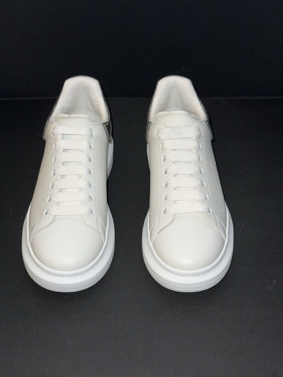 Alexander McQueen White Silver Floral Leather Men's Sneakers