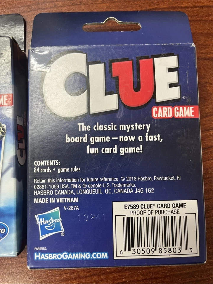 Hasbro Clue Card Game Hasbro Gaming New/Sealed 3-4 Players Ages 8+