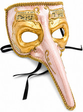 Venetian Zanni Long Nose Mask Ivory Gold Pink Masquerade