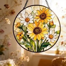 Sunflower  Daisy Glass Suncatcher,Botanical Garden Window Art,Summer Floral