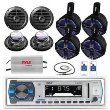 8" Marine LED 260W Speakers, Amplifier, 6.5" Speakers, Antenna, Bluetooth Radio