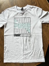 Puma Youth Boys Size S 8 White Silver Short Sleeve Crew Graphic T-Shirt